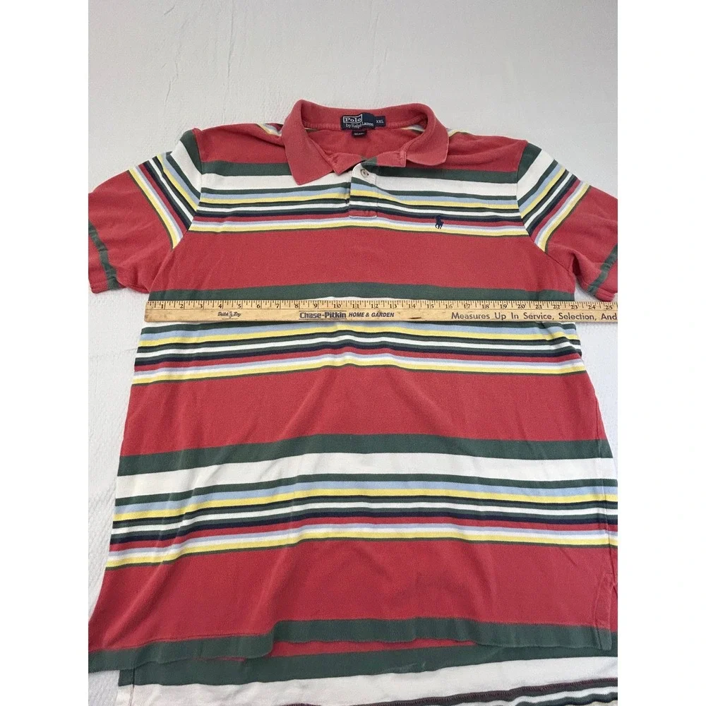 Polo Ralph Lauren Mens XXL Red Multi Color Striped Cotton Mesh Polo Shirt‎